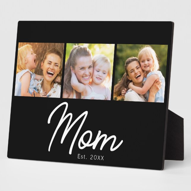 Mom Established 3 Photo Script Black Plaque (Side)