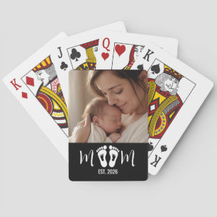 Mom Established Baby Footprints Photo Gift Magnet Playing Cards
