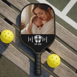 Mom Established Baby Footprints Photo Gift Pickleball Paddle