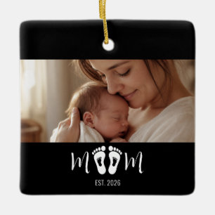 Mom Established Baby Footprints Photo Mother's Day Ceramic Ornament