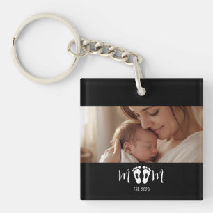 Mom Established Baby Footprints Photo Mother's Day Keychain
