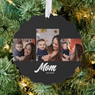 Mom Established Black 3 Photos Ornament Card