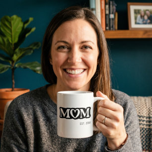 Mom Established Black and White Bold Cute Heart Coffee Mug