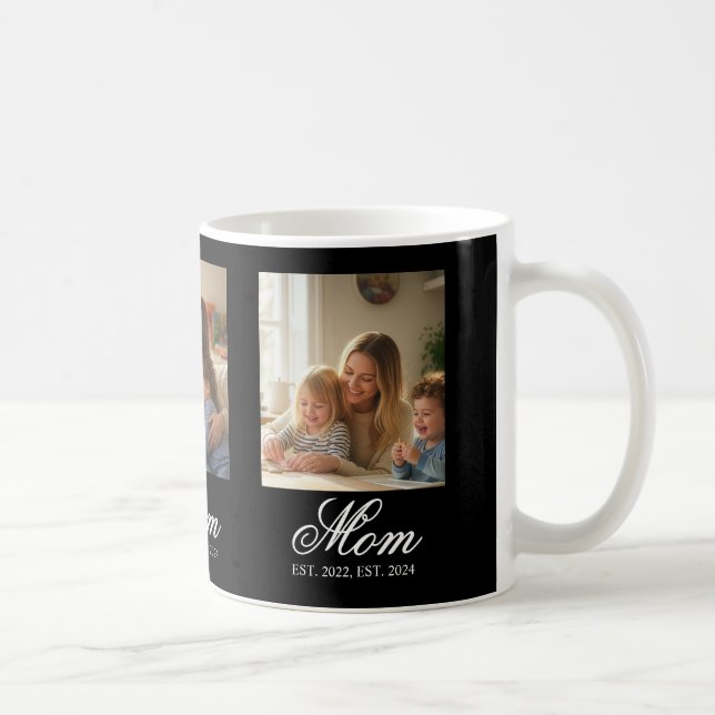 Mom Established Black Elegant Script 3 Photo Coffee Mug (Right)