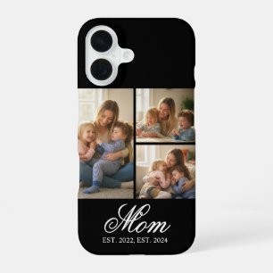 Mom Established Black Elegant Script 3 Photo iPhone 16 Case