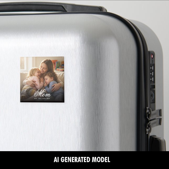 Mom Established Black Elegant Script Photo Magnet (Mom Established Black Elegant Script Photo Magnet)