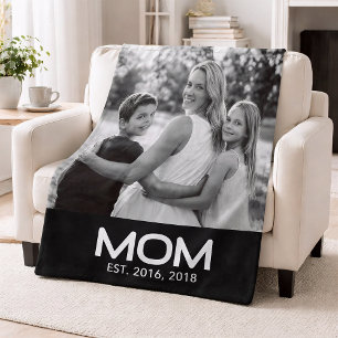 Mom Established Black Modern Bold Photo Fleece Blanket