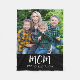Mom Established Black Modern Bold Script Photo Fleece Blanket