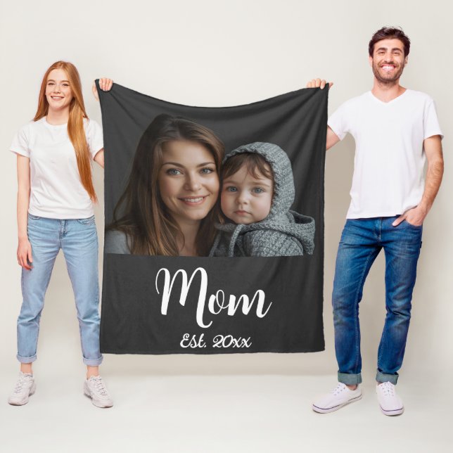 Mom Established Black Modern Script Fleece Blanket (In Situ)