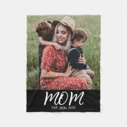 Mom Established Black Modern Script Photo Fleece Blanket