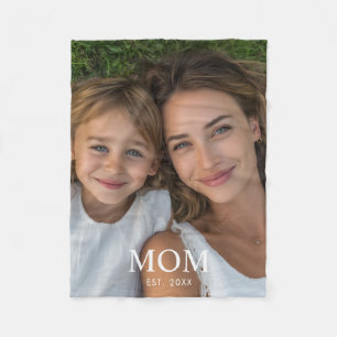 Mom Established Black Modern Script Photo Fleece Blanket