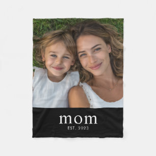 Mom Established Black Modern Script Photo Fleece Blanket