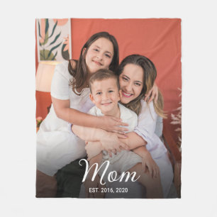 Mom Established Black Modern Script Photo Fleece Blanket