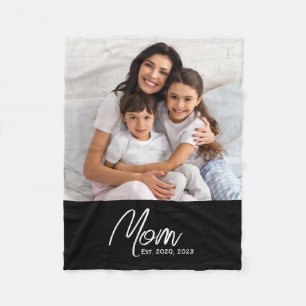 Mom Established Black Modern Script Photo Fleece Blanket