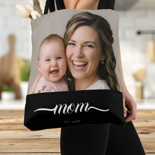 Mom Established Black Photo Custom Year Tote Bag