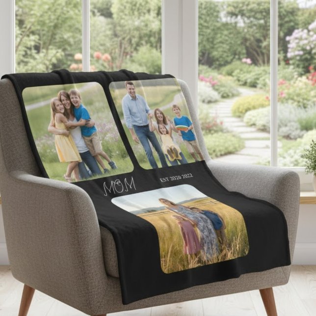 Mom Established Black Script 3 Photo   Fleece Blanket (Creator Uploaded)