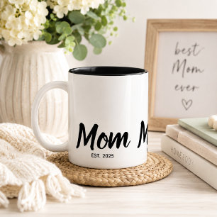 Mom Established Black Script Custom Year Two-Tone Coffee Mug