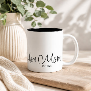Mom Established Black Script Custom Year Two-Tone Coffee Mug