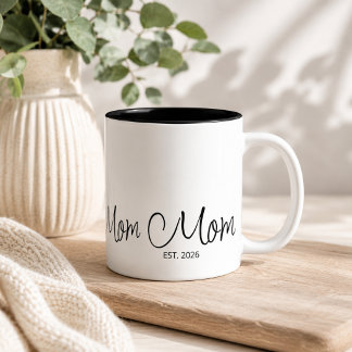 Mom Established Black Script Custom Year Two-Tone Coffee Mug