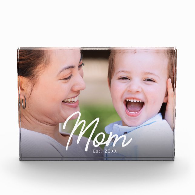 Mom Established Black Script Minimal Elegant Photo Block (Front)