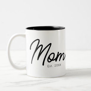 Mom Established Black Script Minimal Elegant Two-Tone Coffee Mug