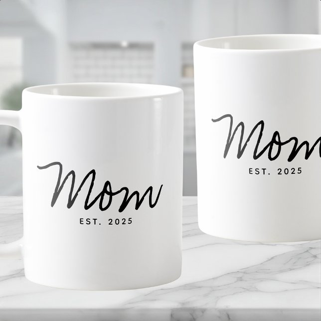 Mom Established Black Script New Mom Gift Coffee Mug (Creator Uploaded)