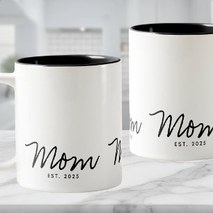 Mom Established Black Script New Mom Gift Two-Tone Coffee Mug