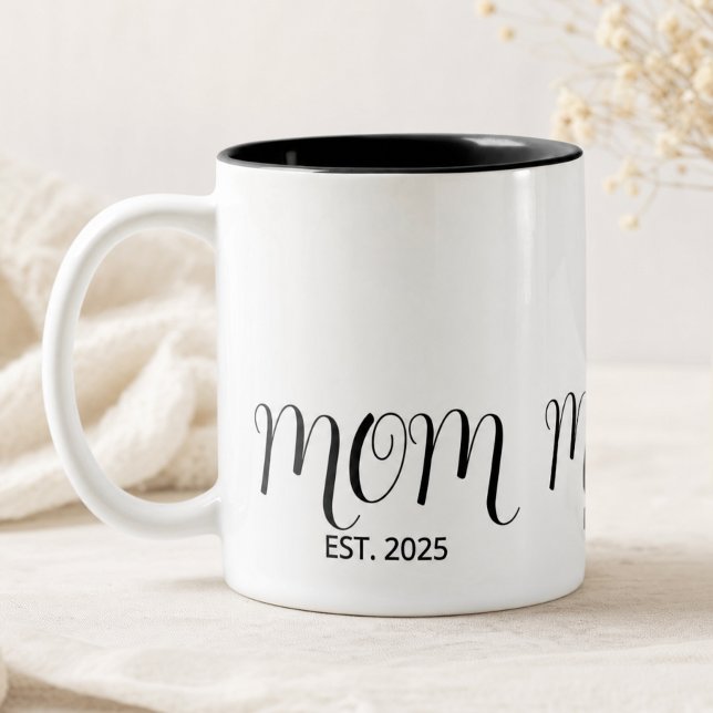 Mom Established Black Script New Mom Gift  Two-Tone Coffee Mug (Creator Uploaded)
