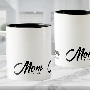 Mom Established Black Script New Mom Gift Two-Tone Coffee Mug
