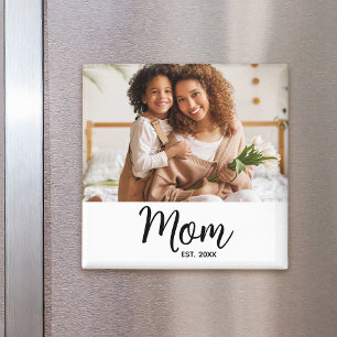Mom Established Black Script Photo Gift Minimal Magnet
