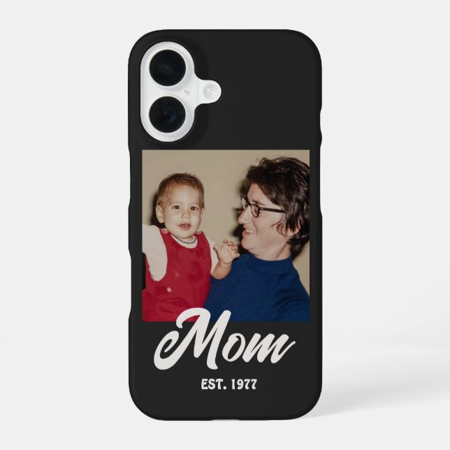 Mom Established Black Script Photo iPhone 16 Case (Back)