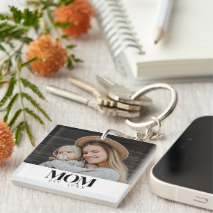 Mom Established Black Typography Photo Gift Keychain