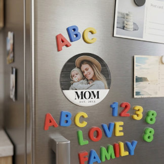 Mom Established Black Typography Photo Gift Magnet