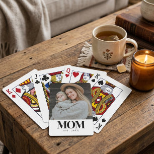 Mom Established Black Typography Photo Gift Playing Cards