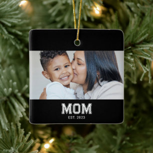 Mom Established Black White Bold Photo Ceramic Ornament