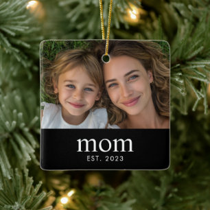  Mom Established Black White Modern Photo  Ceramic Ornament