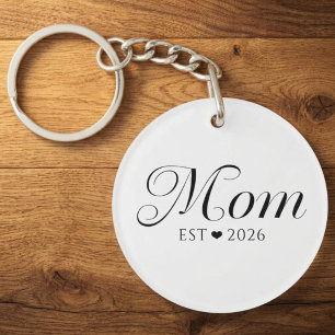 Mom Established Black White New Mom Gift Keychain