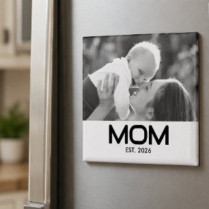 Mom Established Black White Photo Gift Magnet