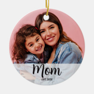 Mom Established Black White Script Photo  Ceramic Ornament