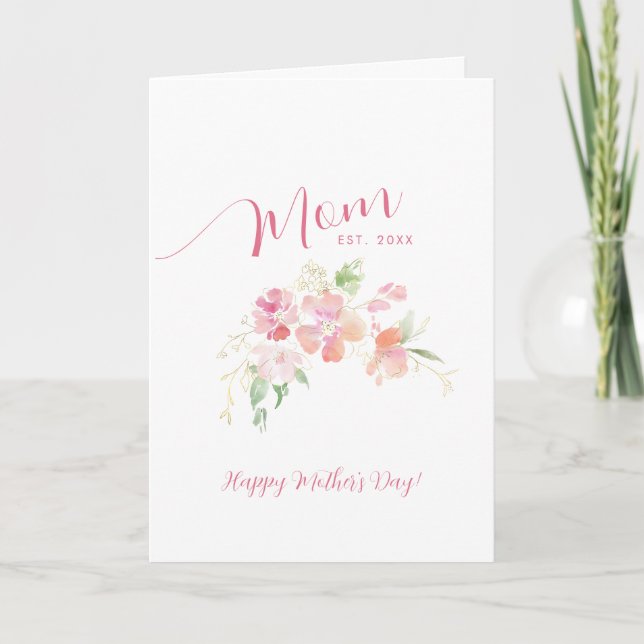 Mom Established Blush Pink Floral Mother's Day Card (Front)