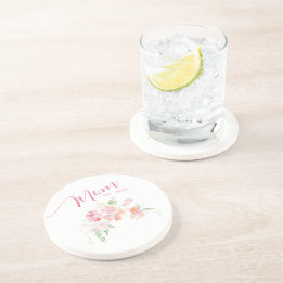 Mom Established Blush Pink Floral Watercolor Coaster