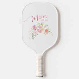 Mom Established Blush Pink Floral Watercolor Pickleball Paddle