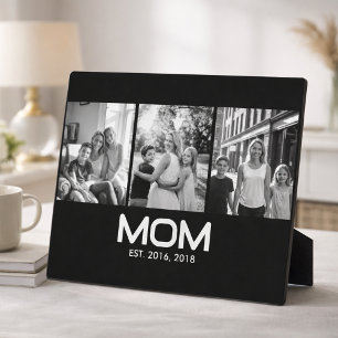 Mom Established Bold Black 3 Photo Plaque