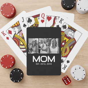 Mom Established Bold Black 3 Photo  Playing Cards