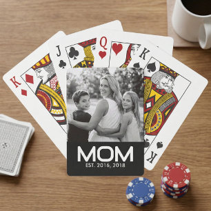 Mom Established Bold Black Photo Playing Cards