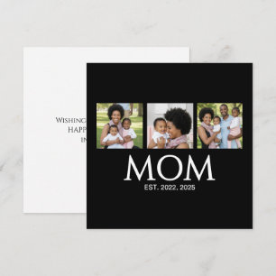 Mom Established Caps Black 3 Photo Mothers Day Holiday Card