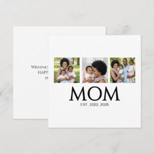Mom Established Caps White 3 Photo Mothers Day Holiday Card