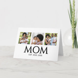 Mom Established Caps White 3 Photo Mothers Day Holiday Card