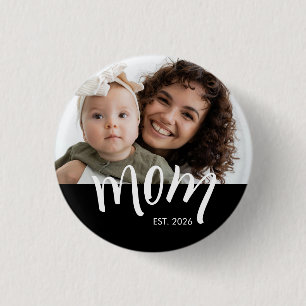 Mom Established Caps White Custom Year New Mama 1 Inch Round Button