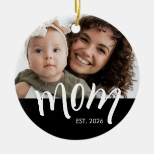 Mom Established Caps White Custom Year New Mama Ceramic Ornament